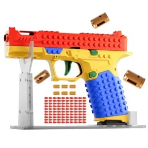 2025 Continuous Firing Building Block Pistol Shell Throwing Airsoft Blowback Empty Hanging Toy Gun Outdoor CS Weapon for Boys