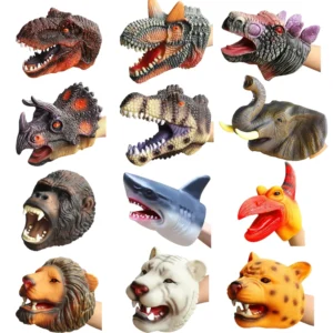 Soft Hand Puppets Dinosaur Head Model Toy Role Play Pet Cat Dog Teasing Toy Tyrannosaurus Rex Shark Animal Cosplay Toy Kids Gift